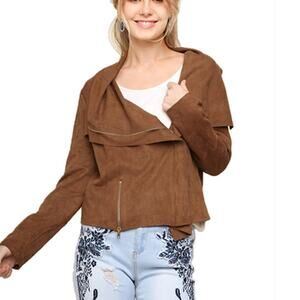 Umgee Camel Faux Suede Moto Jacket-Size Small-EUC